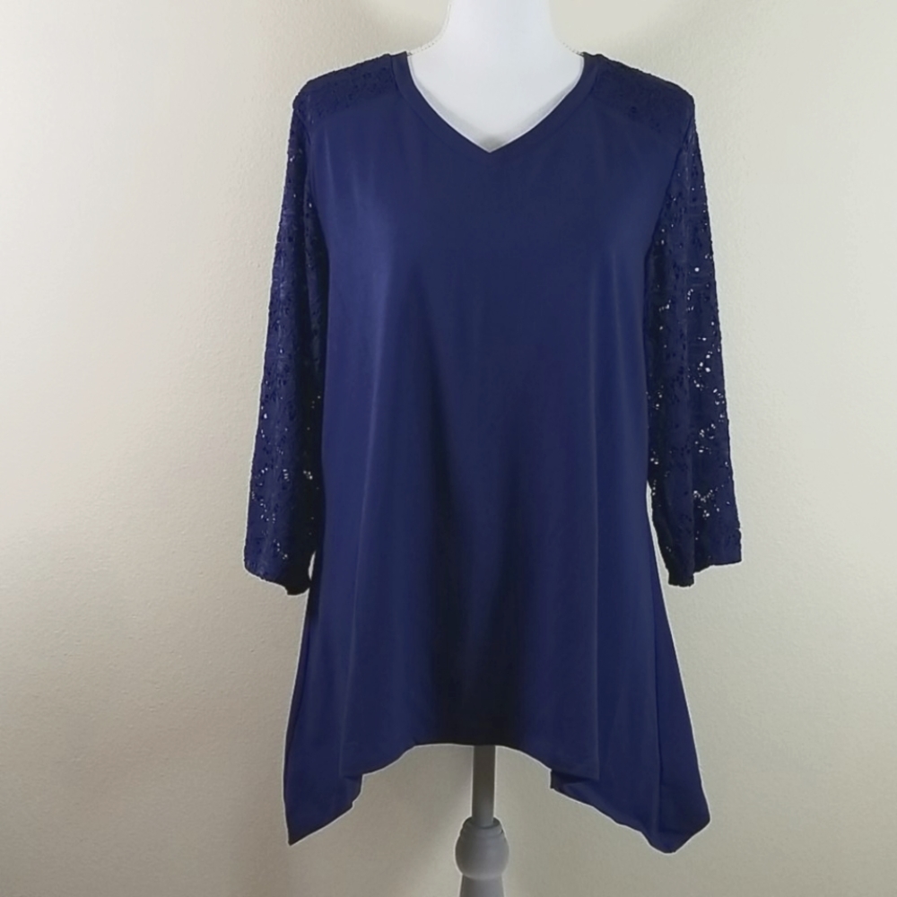 Denim & Co. Trapeze top with lace